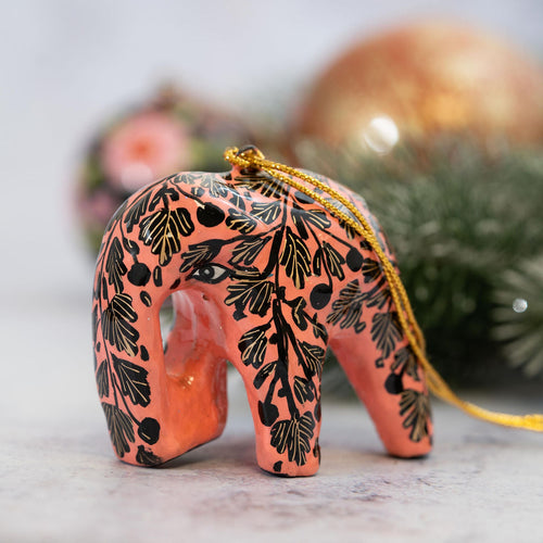 Black & Pink Floral Elephant